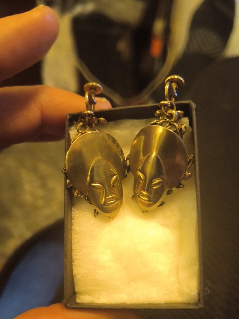 Silver-Tone Mask Face Clip-On Earrings - Unbranded